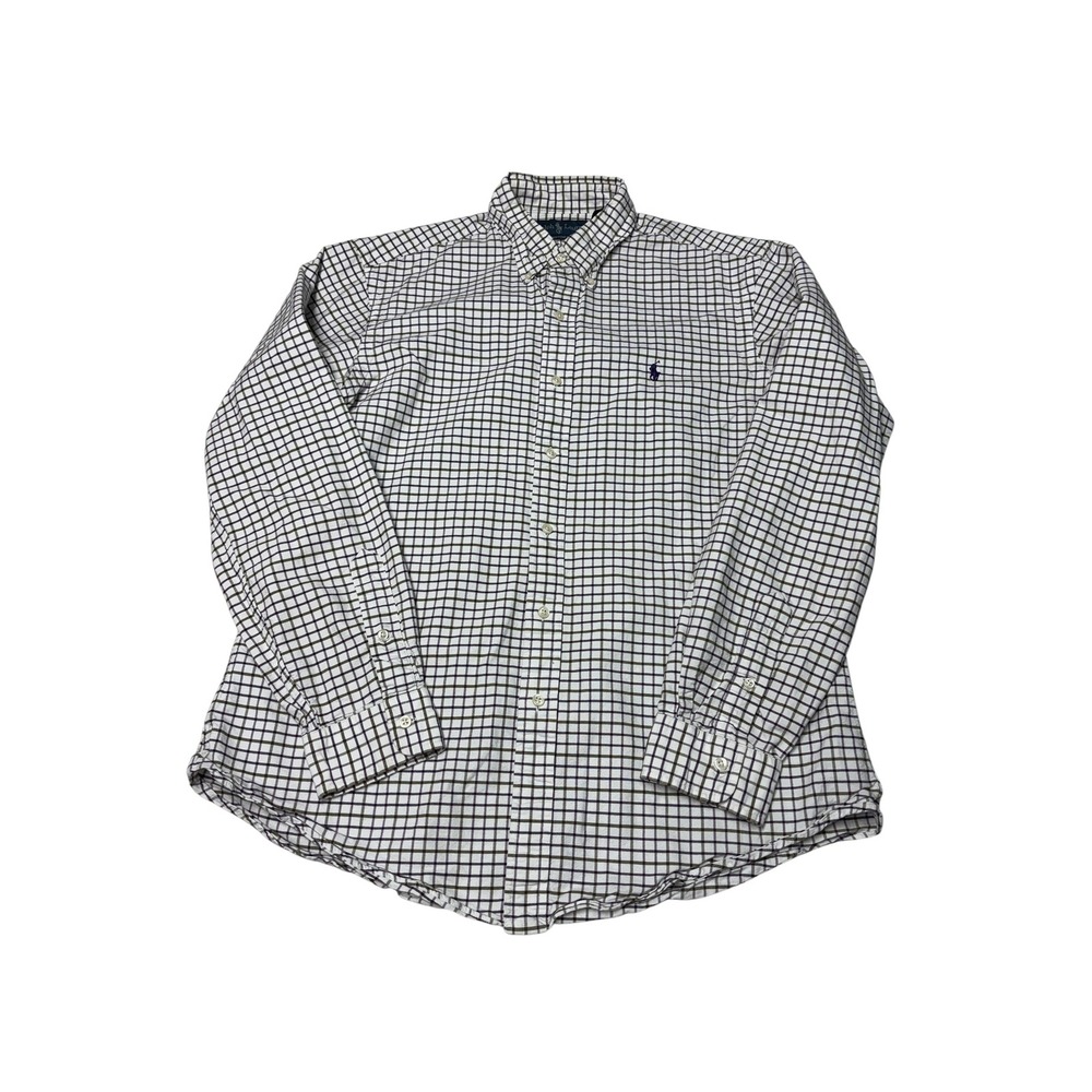 Ralph Lauren Mens Custom Fit Tattersall Check Button Down Shirt White Purple L/G